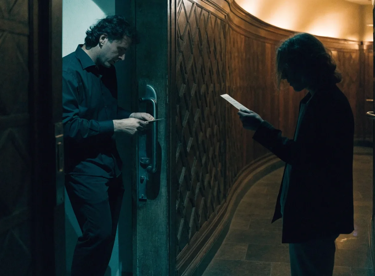 Osobne wejście do wydzielonej sali, uchylone drzwi i chłodne światło w środku